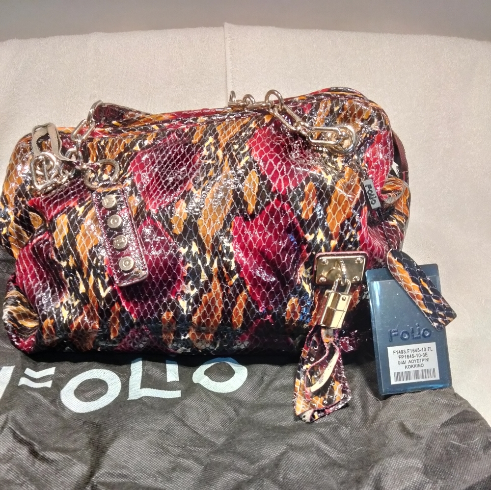 Folio Leather Python Print Hanbag - image 1